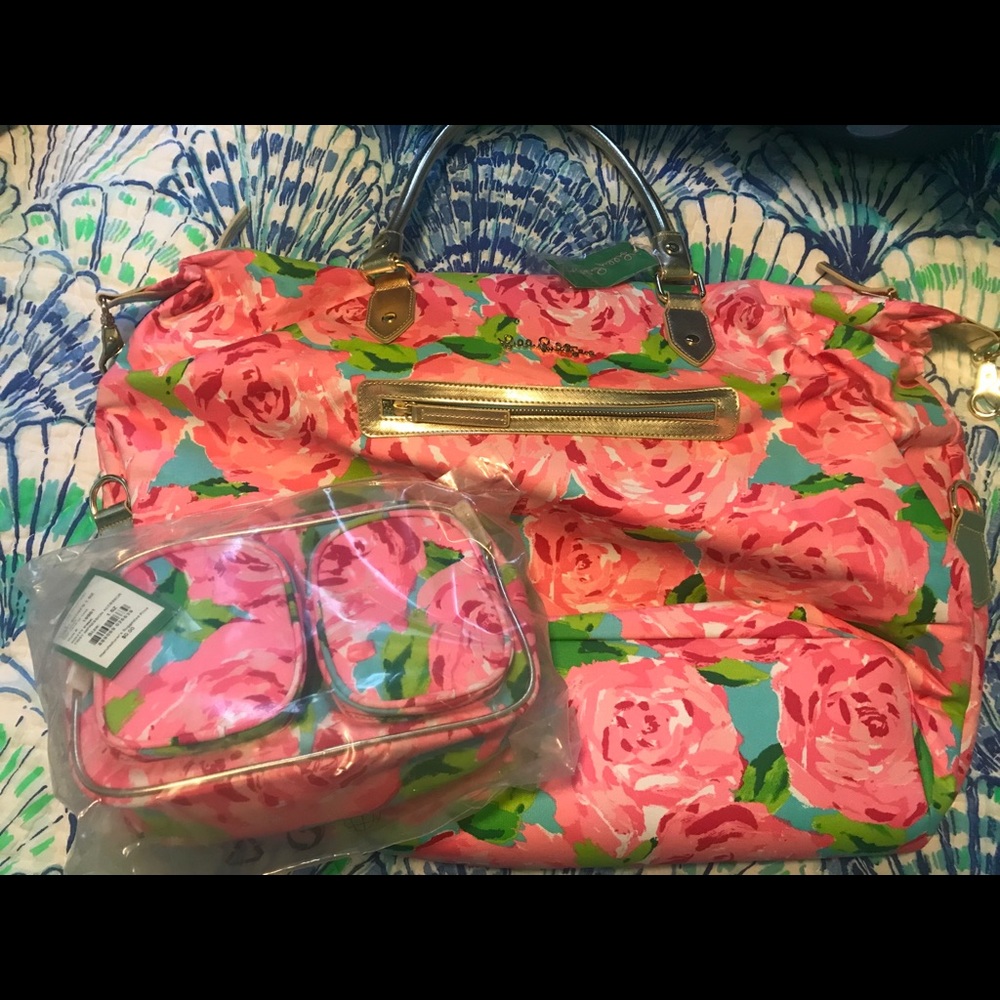 NWT HPFI weekender bag and makeup bag set